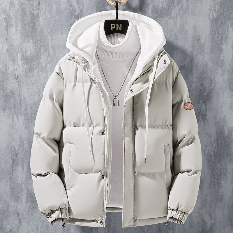Fashion Hooded Jacket Men Winter Windproof Thickened Fake Two-piece Coat Solid Leisure Sports Cotton Jacket - Blondies Flips Gear and Clothing