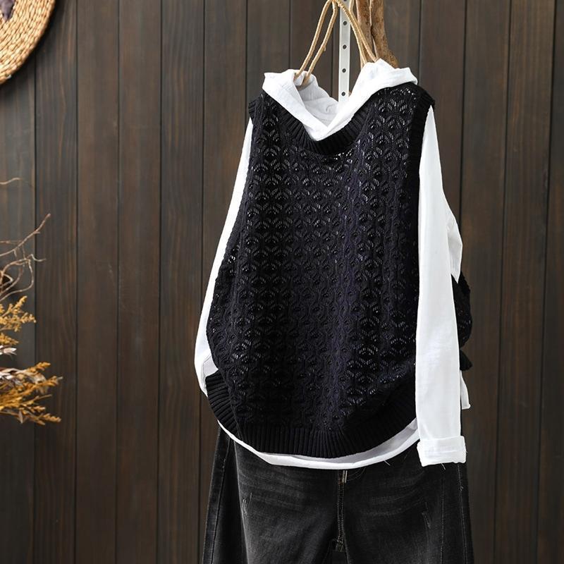 Hollow Jacquard Knitted Vest Women - Blondies Flips Gear and Clothing