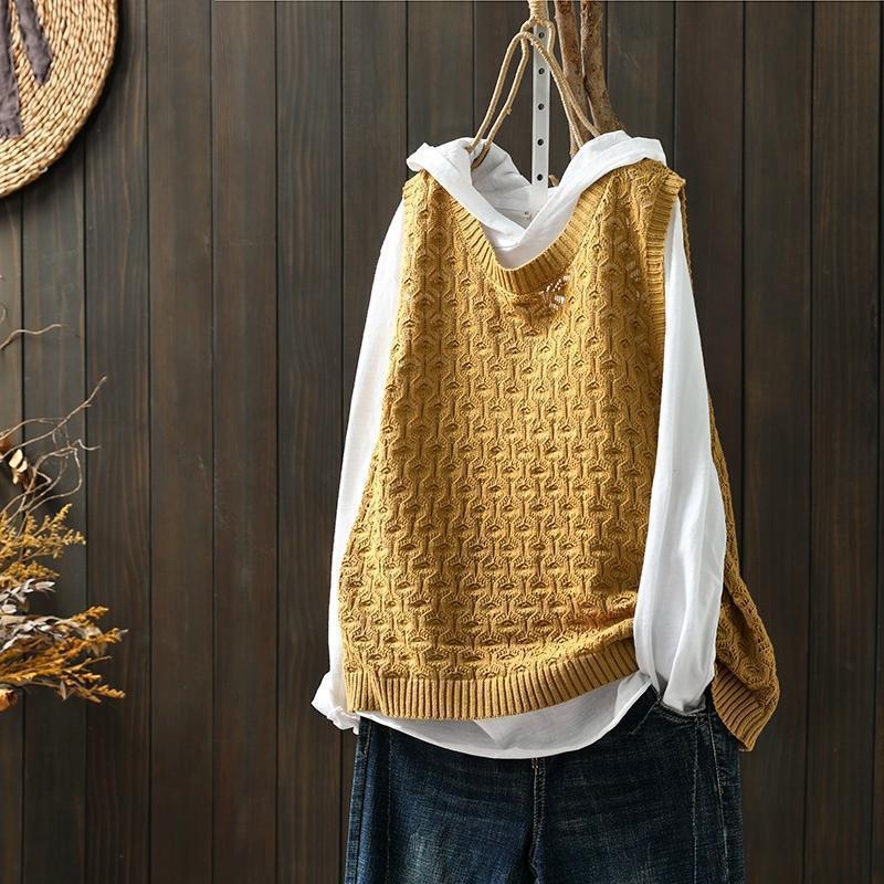 Hollow Jacquard Knitted Vest Women - Blondies Flips Gear and Clothing