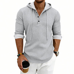 Loose - fit Retro Long - sleeve Henley Casual Sweatshirt - Blondies Flips Gear and Clothing