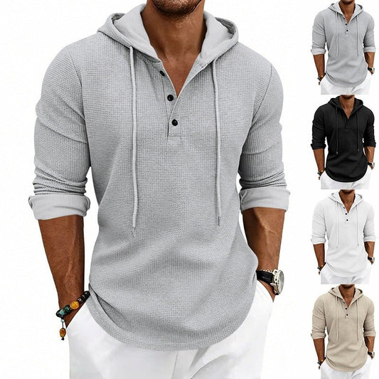 Loose - fit Retro Long - sleeve Henley Casual Sweatshirt - Blondies Flips Gear and Clothing