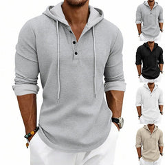 Loose - fit Retro Long - sleeve Henley Casual Sweatshirt - Blondies Flips Gear and Clothing