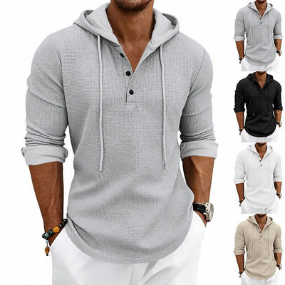 Loose - fit Retro Long - sleeve Henley Casual Sweatshirt - Blondies Flips Gear and Clothing