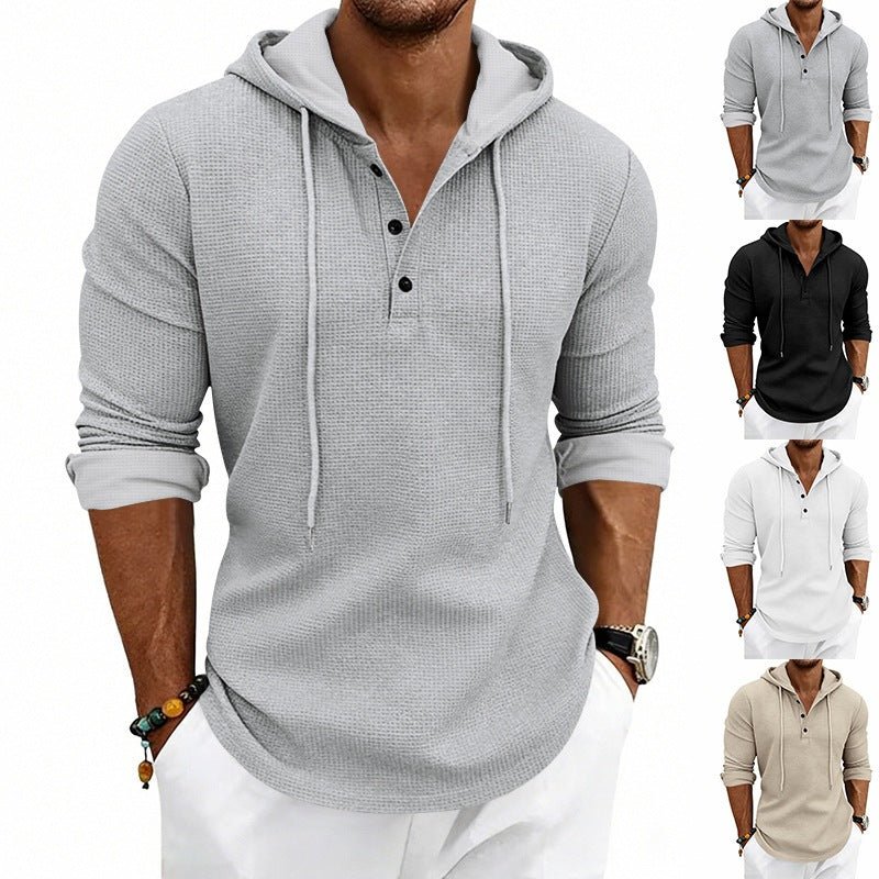 Loose - fit Retro Long - sleeve Henley Casual Sweatshirt - Blondies Flips Gear and Clothing