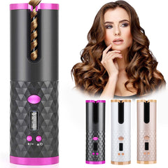 Rechargeable Automatic Hair Curler Women Portable Hair Curling Iron LCD Display Ceramic Curly Rotating Curling Wave Styer - Blondies Flips Gear and Clothing