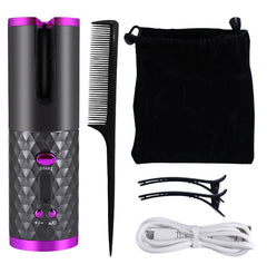 Rechargeable Automatic Hair Curler Women Portable Hair Curling Iron LCD Display Ceramic Curly Rotating Curling Wave Styer - Blondies Flips Gear and Clothing