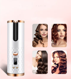 Rechargeable Automatic Hair Curler Women Portable Hair Curling Iron LCD Display Ceramic Curly Rotating Curling Wave Styer - Blondies Flips Gear and Clothing