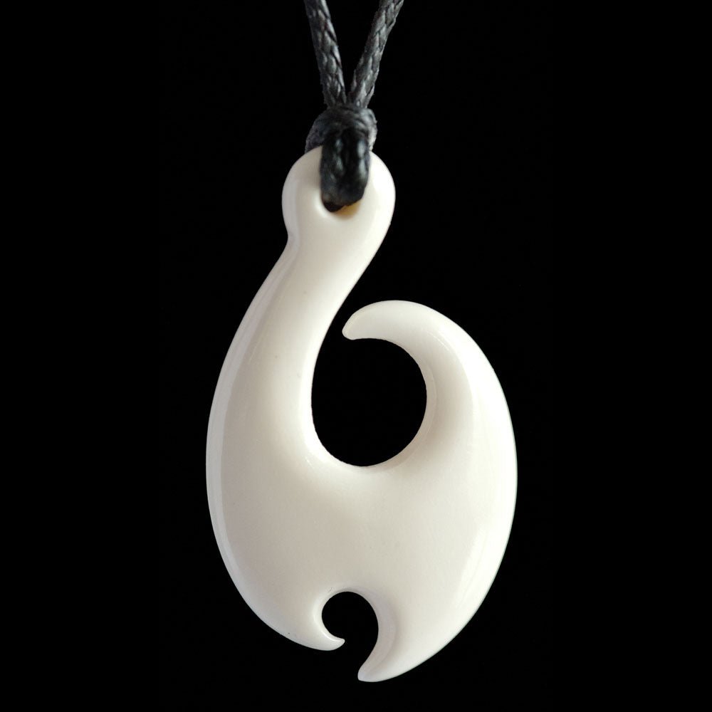 Small Hei Matau Bone Pendant with koru barb, handcrafted necklace - Blondies Flips Gear and Clothing