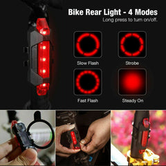 USB Rechargeable LED Bicycle Headlight Bike Head Light Cycling Rear Front Lamp Bike Light Rainproof USB Rechargeable LED bicycle Light - Blondies Flips Gear and Clothing
