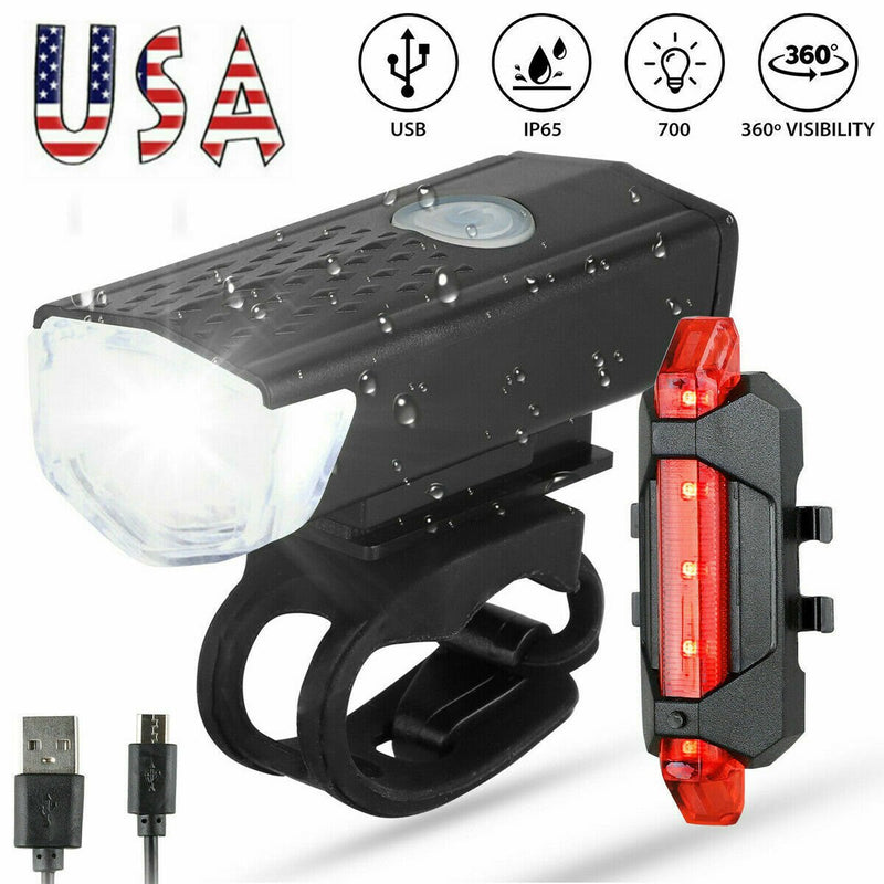 USB Rechargeable LED Bicycle Headlight Bike Head Light Cycling Rear Front Lamp Bike Light Rainproof USB Rechargeable LED bicycle Light - Blondies Flips Gear and Clothing