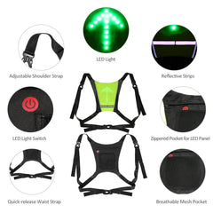 USB Rechargeable Reflective Vest Backpack with LED Turn Signal Light Remote Control Outdoor Sport Safety Bag Gear for Cycling - Blondies Flips Gear and Clothing