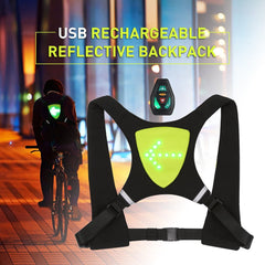 USB Rechargeable Reflective Vest Backpack with LED Turn Signal Light Remote Control Outdoor Sport Safety Bag Gear for Cycling - Blondies Flips Gear and Clothing