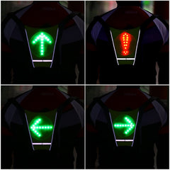 USB Rechargeable Reflective Vest Backpack with LED Turn Signal Light Remote Control Outdoor Sport Safety Bag Gear for Cycling - Blondies Flips Gear and Clothing