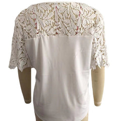 V - Neck Sexy Lace Hollow - Out Solid Color Three - Quarter Sleeve Chiffon Commuter Blouse - Blondies Flips Gear and Clothing