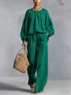 Women's Cotton - Linen Lantern - Sleeve Wide - Leg Pants Set - Blondies Flips Gear and Clothing