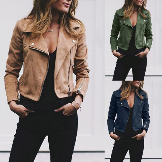 Women's Lapel Diagonal Zipper Coat – Slim Pencil Jacket for Women - Blondies Flips Gear and Clothing